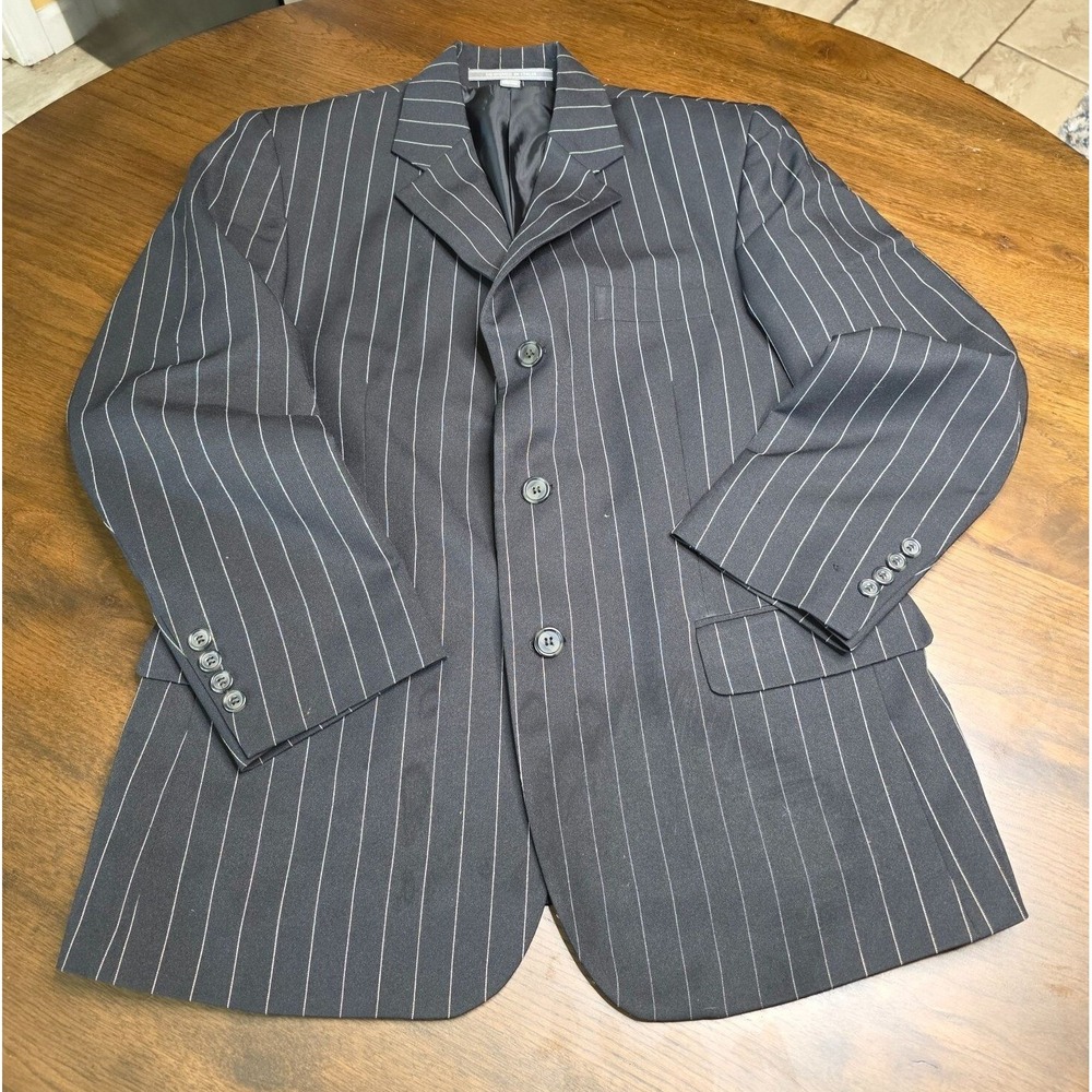 Leonardi Mens Wear Pinstripe Blazer 38S Black White 3 Button Wool Feel Jacket S3